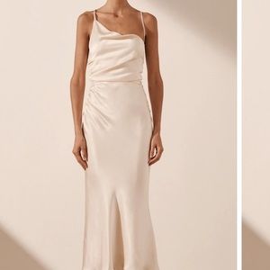 Shona Joy LA LUNE ASYMMETRICAL BIAS COWL MIDI DRESS - CREAM